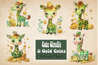 Giraffe &amp; Coins St Patrick&#039;s Day Clipart Bundle