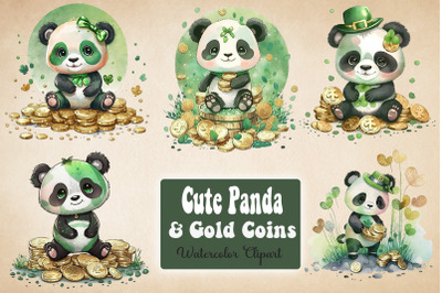 Panda &amp; Coins St Patrick&#039;s Day Clipart Bundle