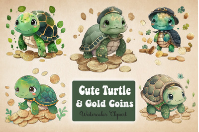 Turtle &amp; Coins St Patrick&#039;s Day Clipart Bundle