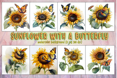 Sunflower With Butterfly Background
