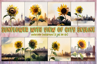 Sunflower With View Of City Skyline
