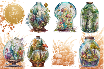 Micro Worlds in Glass Bulb Clipart Set