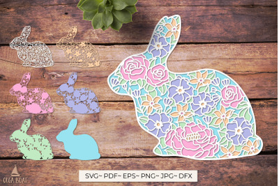 3d Easter Bunny svg | Layered papercut Rabbit