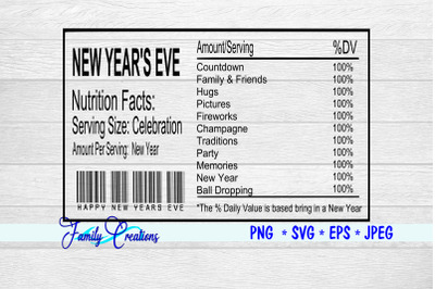 New Years Eve Nutrition Label