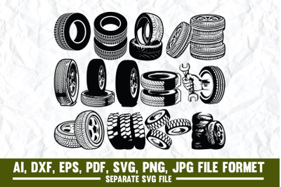Tire - Vehicle Part, Snow, Stack, Four Objects, Winter, Group Of Obje