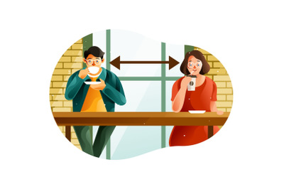 The social distance at a coffee shop in the new normal concept