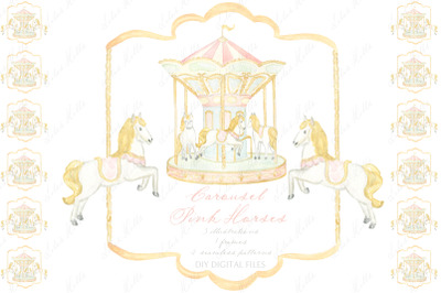Carousel Horses Pink Watercolor DIY