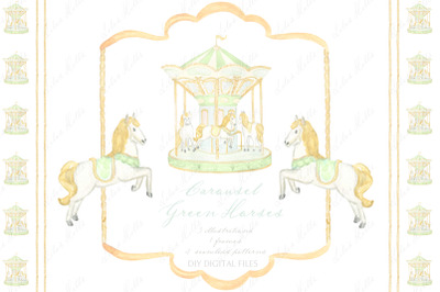 Carousel Horses Green Watercolor DIY