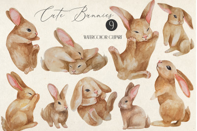 Cute bunnies watercolor Clipart
