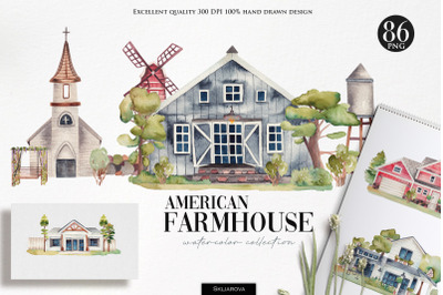 American farmhouse watercolor collection