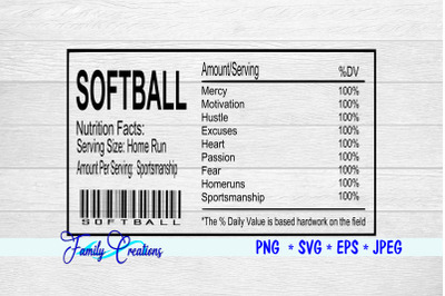 Softball Nutrition Label