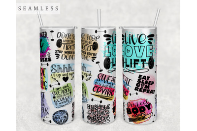 Workout Quotes Tumbler Wrap, 20 Oz Skinny Tumbler Gym Quotes Design