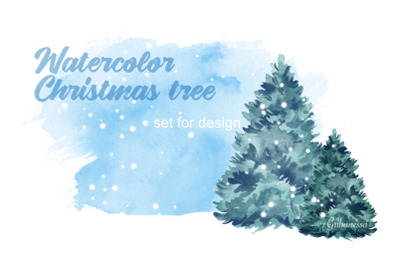 Christmas Tree. Watercolor Set