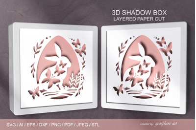 Easter bunny 3D Layered papercut Shadow box SVG / DXF / STL