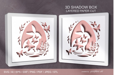 Easter bunny 3D Layered papercut Shadow box SVG &2F; DXF &2F; STL