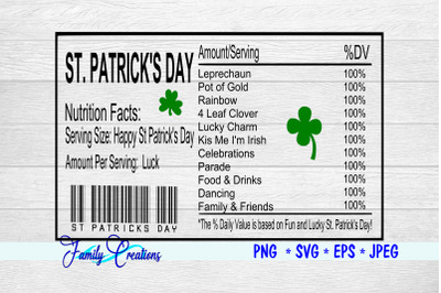 St Patrick&#039;s Day Nutrition Label