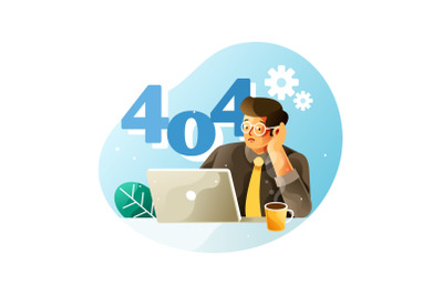 404 page error concept - an employee tired illustration