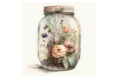 Watercolor Floral Jar