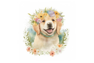 Watercolor Floral Puppy