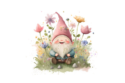 Watercolor Happy Gnome