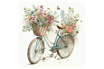 Watercolor Floral Bicycle 2