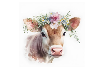 Watercolor Blooming Cow