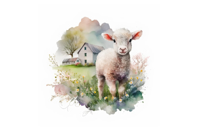 Watercolor Spring Sheep