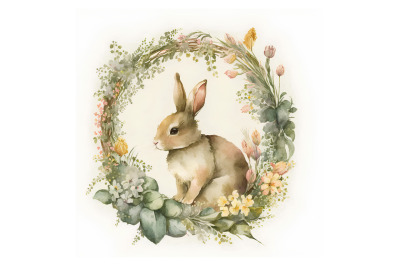 Watercolor Rabbit Wreath