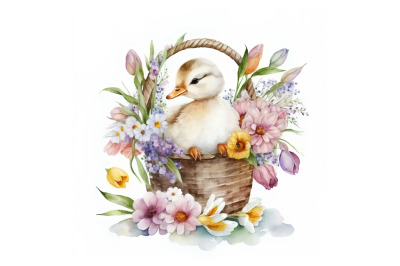 Watercolor Spring Duckling