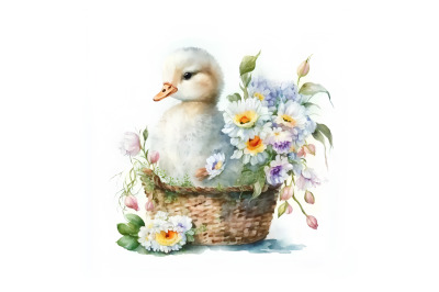 Watercolor Spring Duckling 2