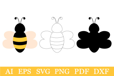 Bee clipart. Bee coloring. Bee silhouette. Bee SVG