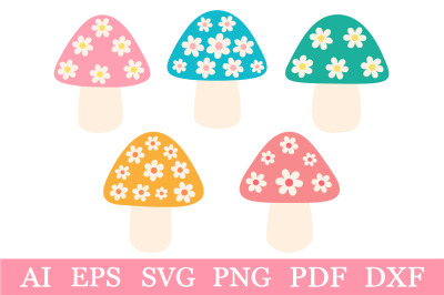 Mushrooms with flowers clipart. Spring Mushrooms SVG