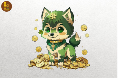 Cute Wolf &amp;amp; Coins St Patrick&amp;&23;039;s Day