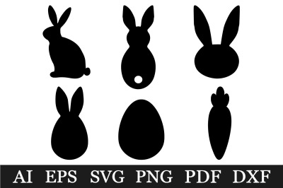 Bunny silhouette. Easter silhouette clipart. Easter SVG