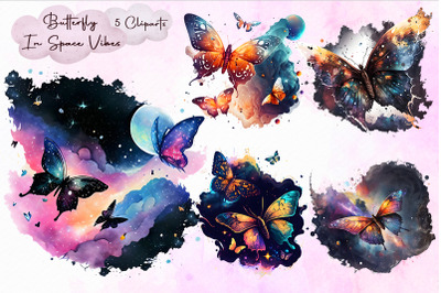 Butterfly In Space Vibes Cliparts Bundle