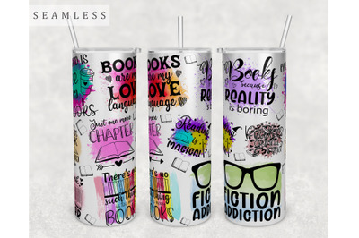 Book Lover Tumbler Wrap, 20 Oz Skinny Tumbler Reading Quotes Design