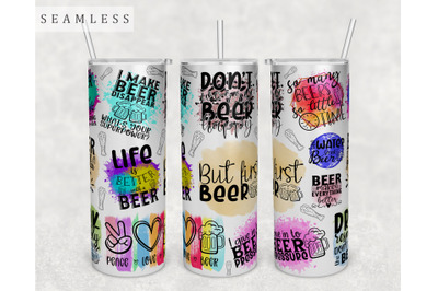 Beer Quotes Tumbler Wrap, 20 Oz Skinny Tumbler Beer Sayings PNG Design