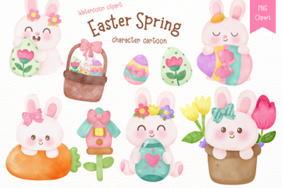 Easter watercolor clipart kawaii clipart. Easter kid bunny