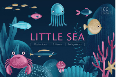 Little Sea Cartoon Illustrations set