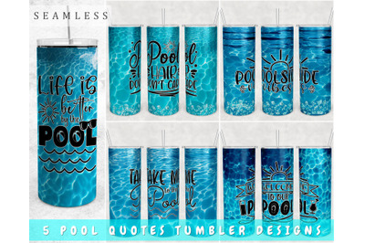 Pool Tumbler Wraps Bundle, Skinny Tumbler Pool Quotes Sublimation PNG