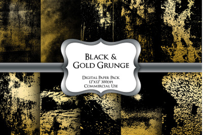 Black &amp; Gold Grunge Digital Papers