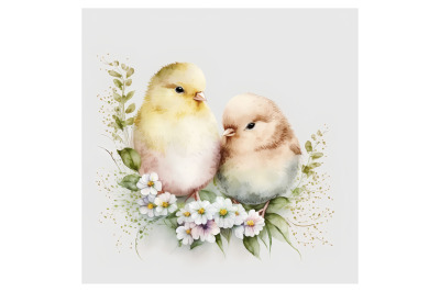 Watercolor Flower Chicks