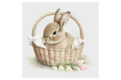 Watercolor Bunny in a Basket