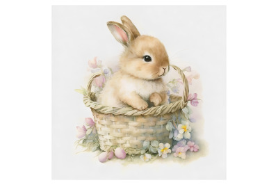 Watercolor Bunny in a Basket 2