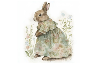 Watercolor Dress Bunny