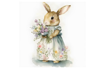 Watercolor Floral Dress Bunny