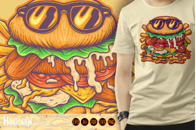 Cute burger cool cartoon logo illustrations