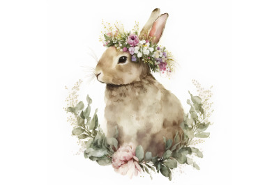 Watercolor Floral Bunny