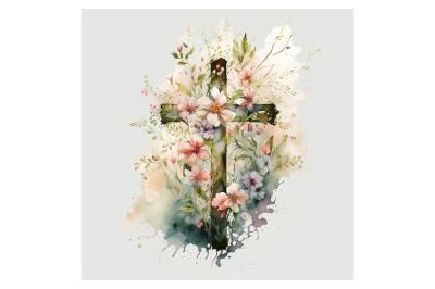 Watercolor Floral Cross