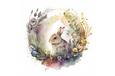 Watercolor Floral Bunny Wreath
